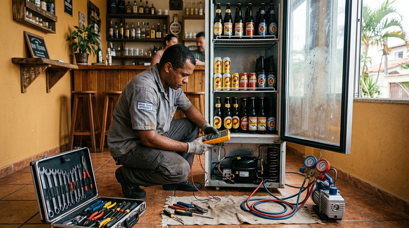 Substituição de termostato de cervejeira em serviço técnico em Indaiatuba‑SP